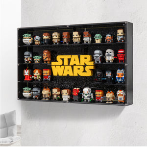 Wall Mounted Tiered Display Case for LEGO® Star Wars: Brick-Built Star Wars Logo (75407) & 32 LEGO® Brickheadz