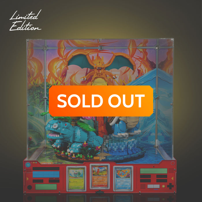 Limited Edition Display Case for LEGO® Pokémon™: Venusaur, Charizard and Blastoise (72153) with Trading Card Display