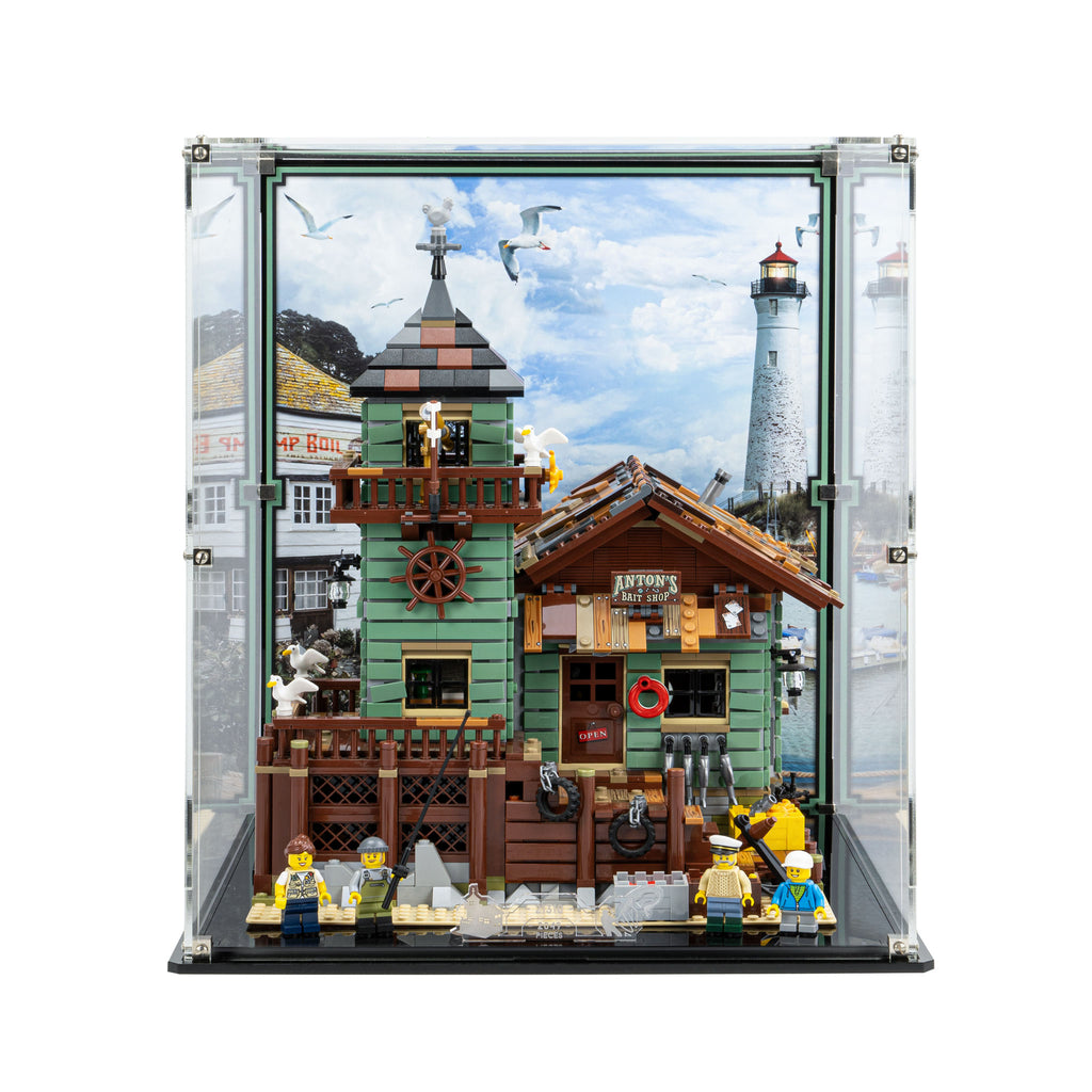 Wicked Brick Display Case For LEGO Old Fishing Store (21310) - Display Case With Printed Background