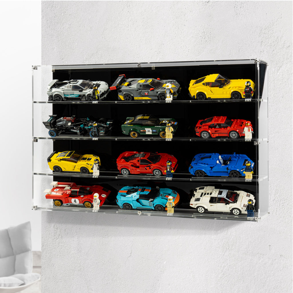 Wall mounted display case for 12x LEGO® Speed Champions Cars (4x3
