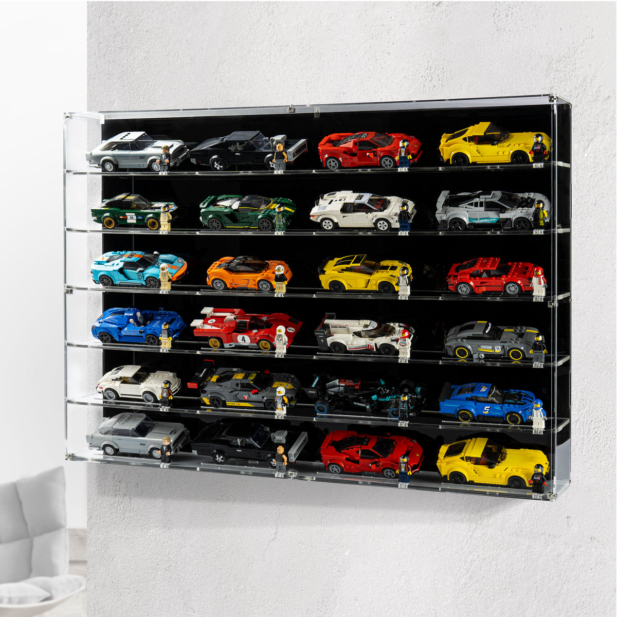 Wall mounted display case for 24x LEGO® Speed Champions Cars (6x4